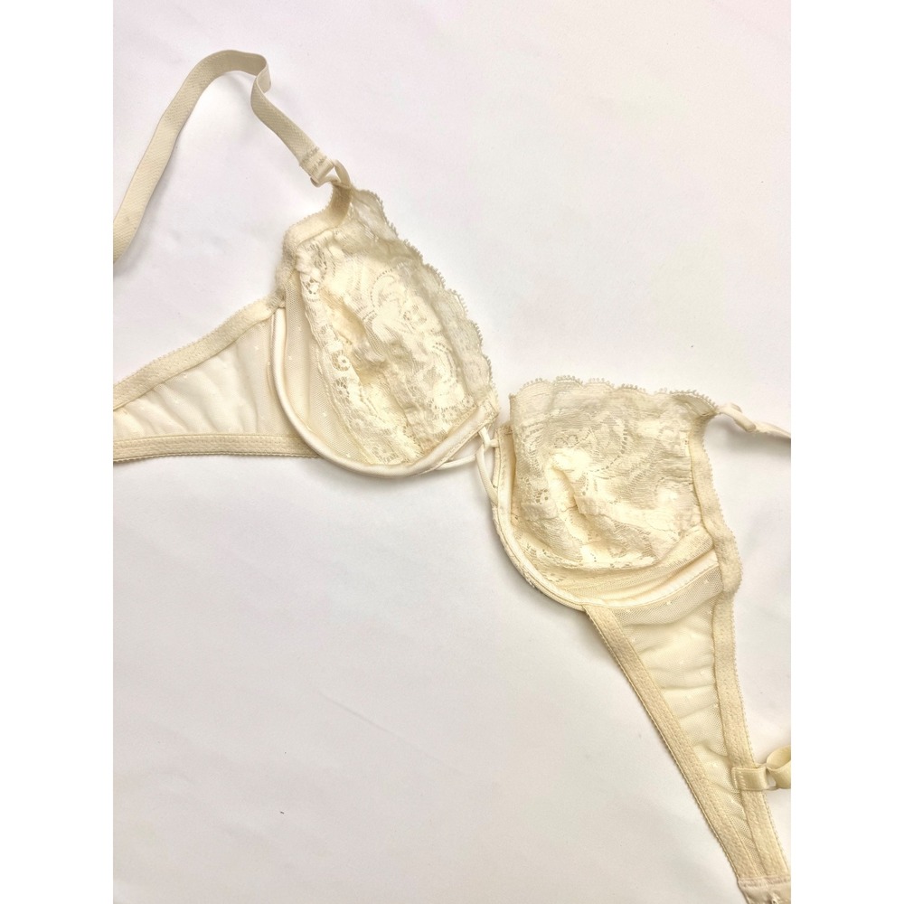 Vintage Victorias Secret Lace Bra 32B Butter Yellow Mesh Underwire 90s NWT USA - Picture 9 of 11